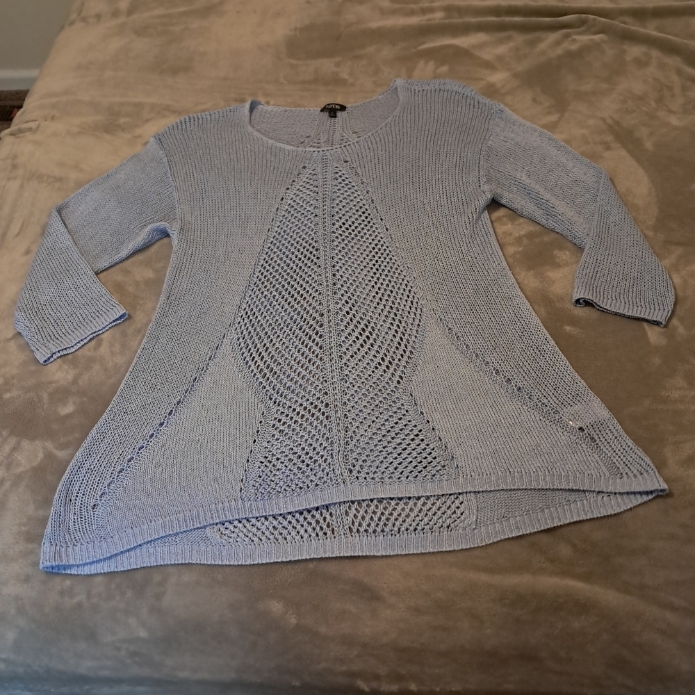 Apt. 9 Womens Open Knit Pullover Tunic Top Baby Blue Sz. XL